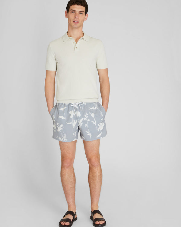 Club Monaco Arlen Floral Print 4" Swim Trunk Stripe - Ivory