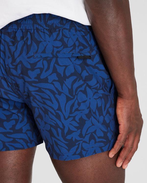 Club Monaco Arlen Island-Palm 4" Swim Trunk Blue Base