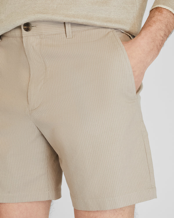 Club Monaco Baxter Micro-Stripe 7” Shorts Tan Stripe