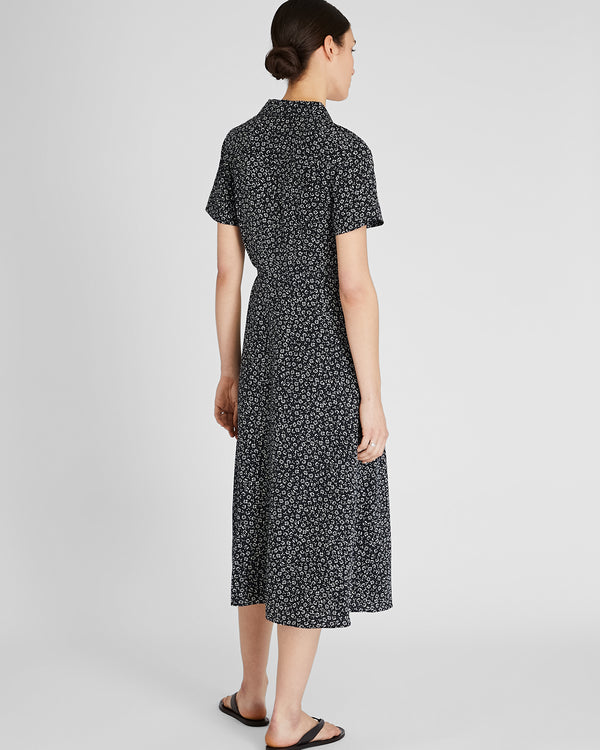 Club Monaco Belted Silk Midi Shirt Dress Black Base