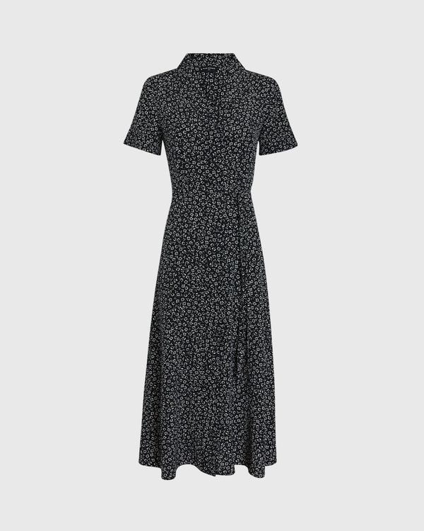 Club Monaco Belted Silk Midi Shirt Dress Black Base