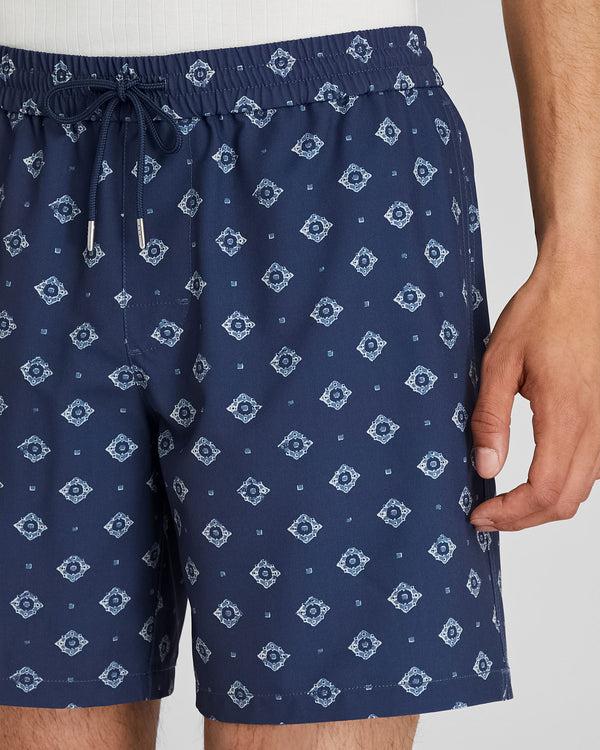 Club Monaco Bo Swim Medallion-Print 7" Swim Trunk Navy Base