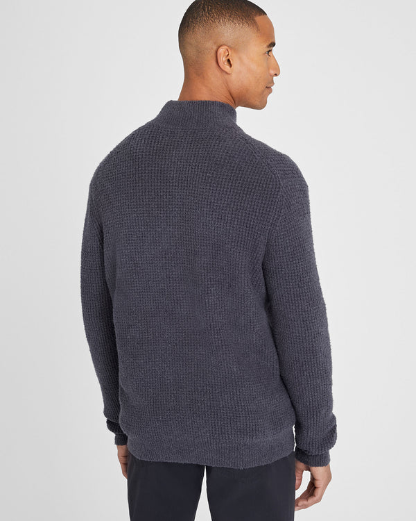 Club Monaco Bouclé Waffle Stitch Full Zip Sweater Blue