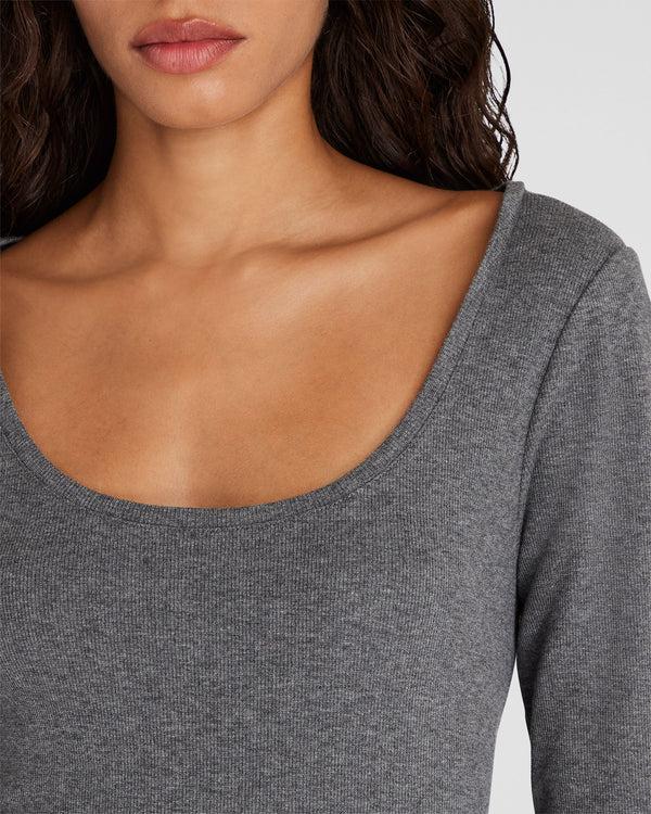Club Monaco Bowee Long-Sleeve Scoop Neck Tee Medium Heather Grey
