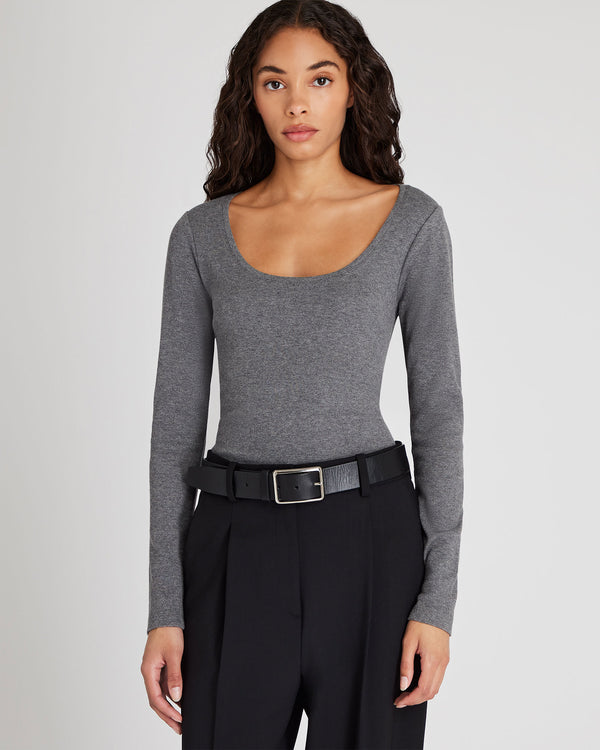 club monaco Bowee Long-Sleeve Scoop Neck Tee Medium Heather Grey