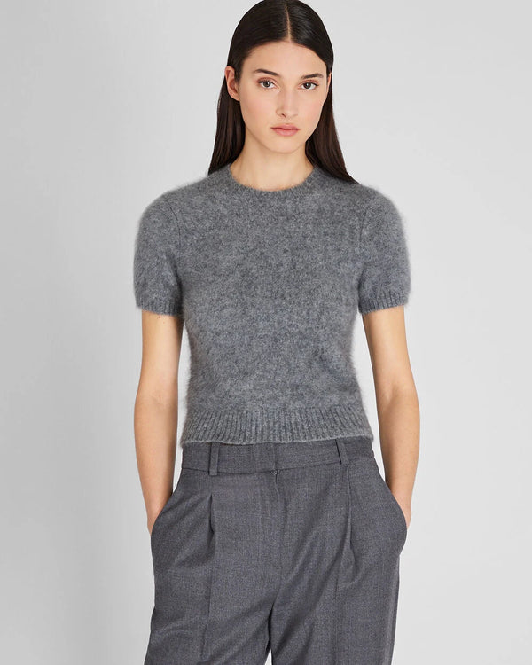 club monaco Brushed Cashmere Short-Sleeve Sweater Medium Heather Grey