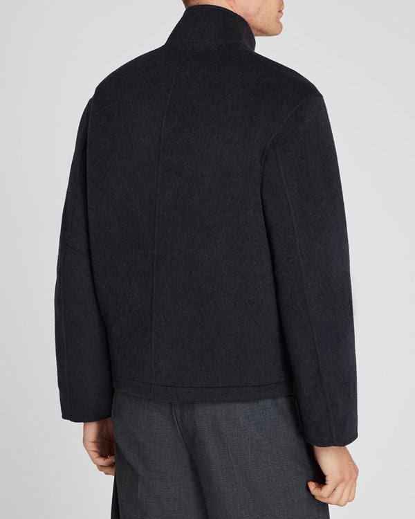 Club Monaco Capsule Double-Faced Funnel Neck Wool Jacket Dark Grey