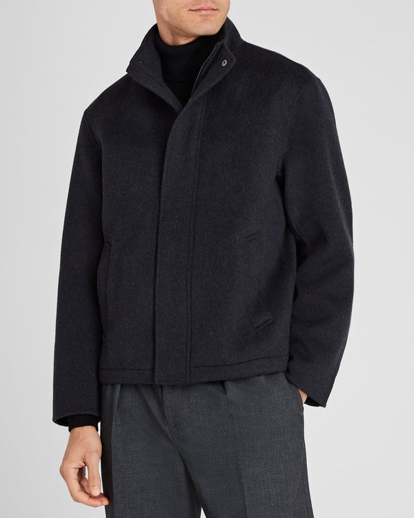 club monaco Capsule Double-Faced Funnel Neck Wool Jacket Dark Grey