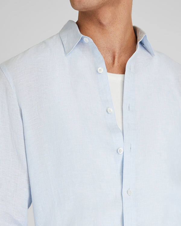 Club Monaco Carlo Bassetti Italian Linen Stripe Shirt Blue White Stripe