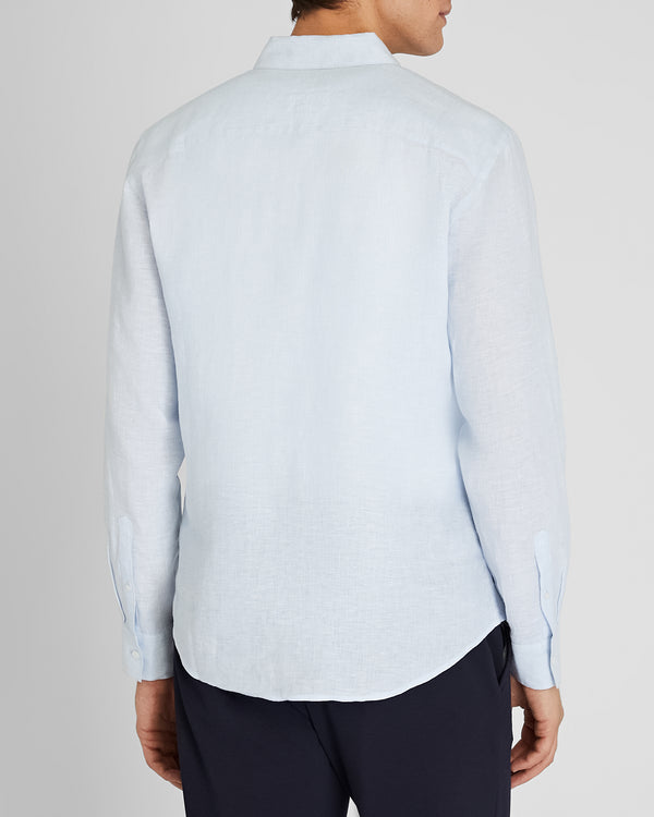 Club Monaco Carlo Bassetti Italian Linen Stripe Shirt Blue White Stripe