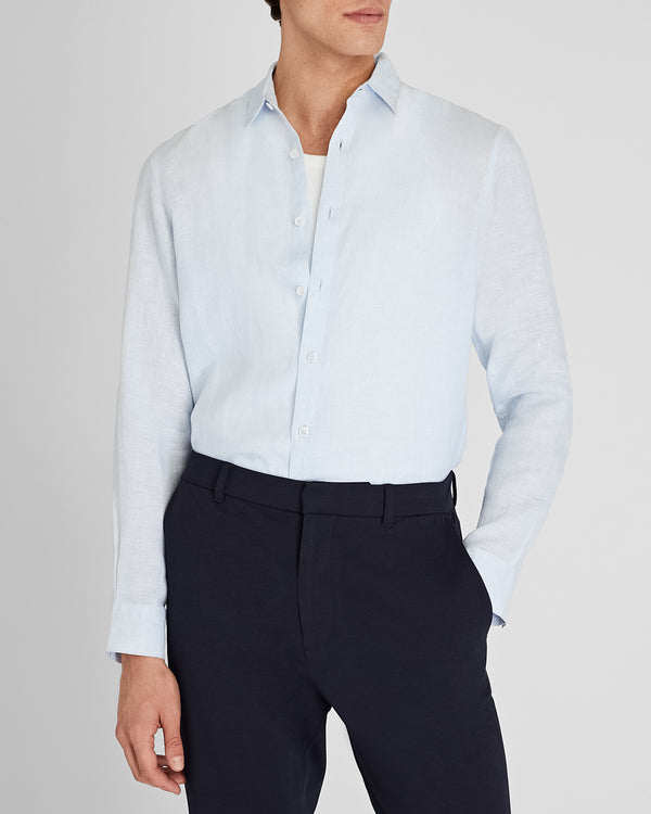 club monaco Carlo Bassetti Italian Linen Stripe Shirt Blue White Stripe