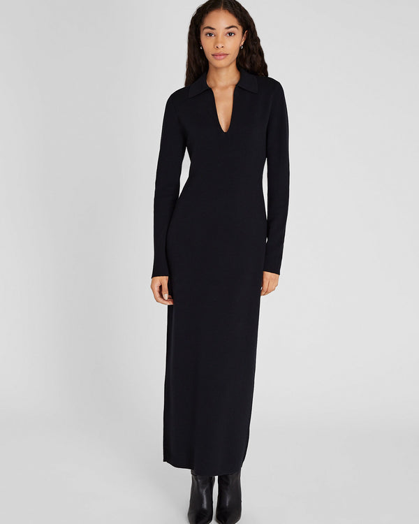 Club Monaco Cashmere Blend Open Collar Maxi Dress Black