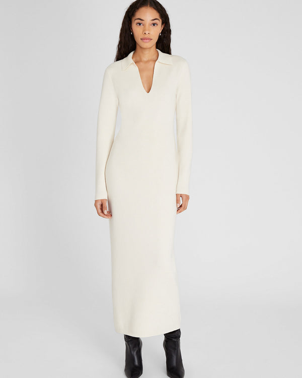 Club Monaco Cashmere Blend Open Collar Maxi Dress Eggshell