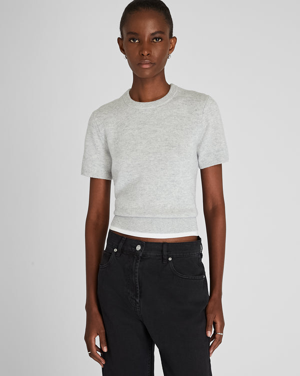 club monaco Cashmere Blend Shrunken Crew Neck Sweater Light Grey