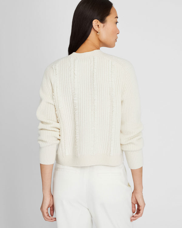 Club Monaco Cashmere Cropped Fringe Sweater Ivory Mix