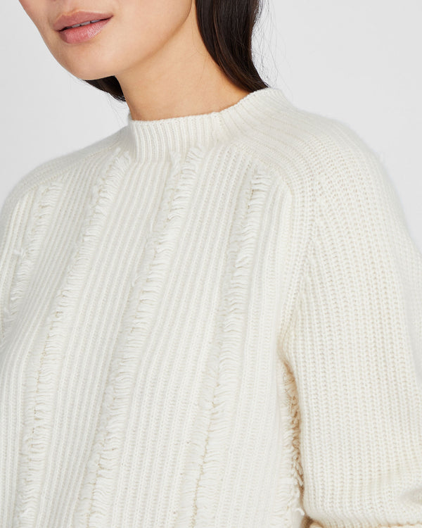 Club Monaco Cashmere Cropped Fringe Sweater Ivory Mix