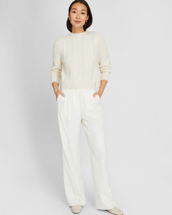 Club Monaco Cashmere Cropped Fringe Sweater Ivory Mix