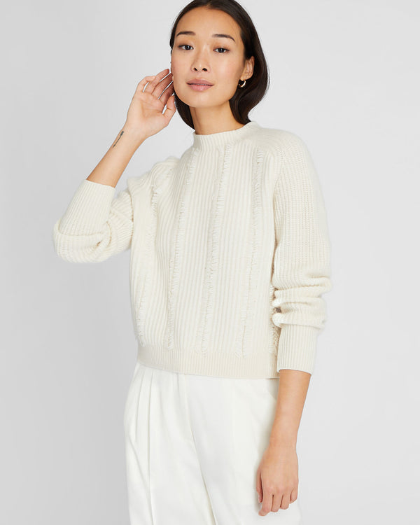club monaco Cashmere Cropped Fringe Sweater Ivory Mix