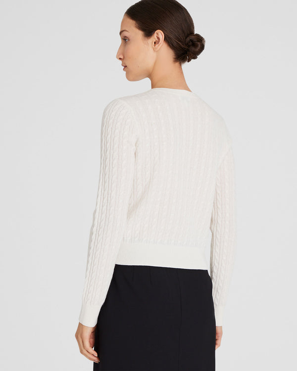 Club Monaco Cashmere Mini-Cable Long-Sleeve Crewneck Ivory