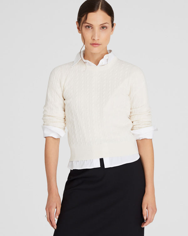 club monaco Cashmere Mini-Cable Long-Sleeve Crewneck Ivory