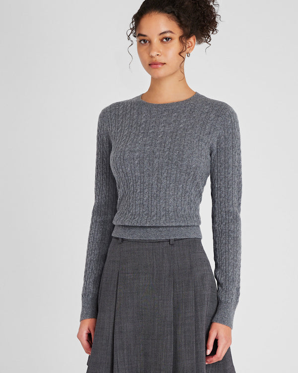 club monaco Cashmere Mini-Cable Long-Sleeve Crewneck Medium Heather Grey