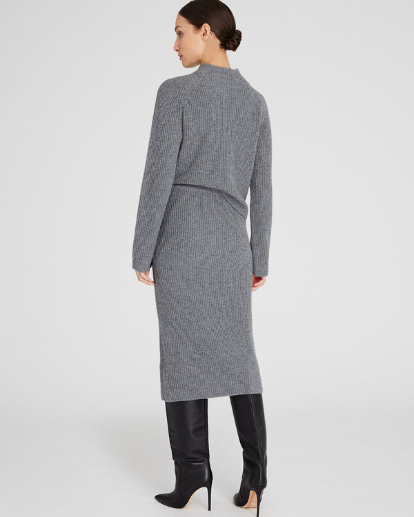 Club Monaco Cashmere Ribbed Midi Skirt Charcoal Heather