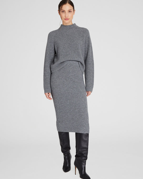 Club Monaco Cashmere Ribbed Midi Skirt Charcoal Heather