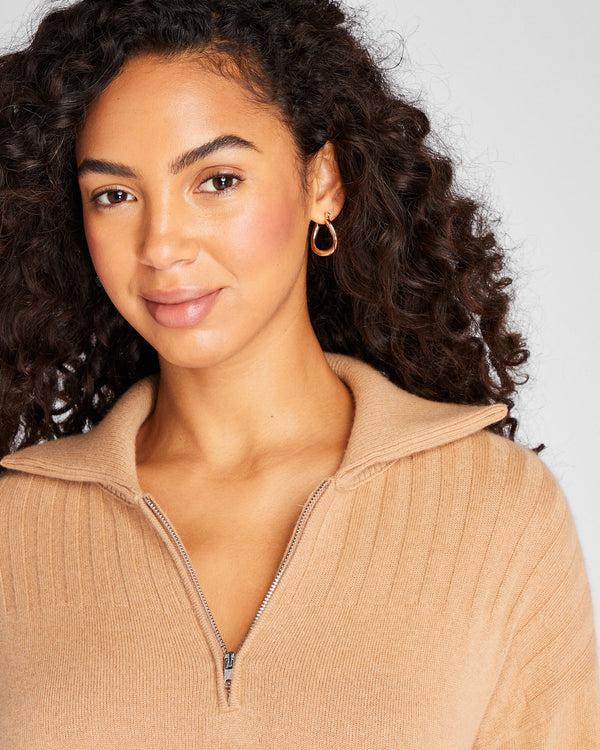 Club Monaco Cashmere Ribbed Quarter-Zip Sweater Latte