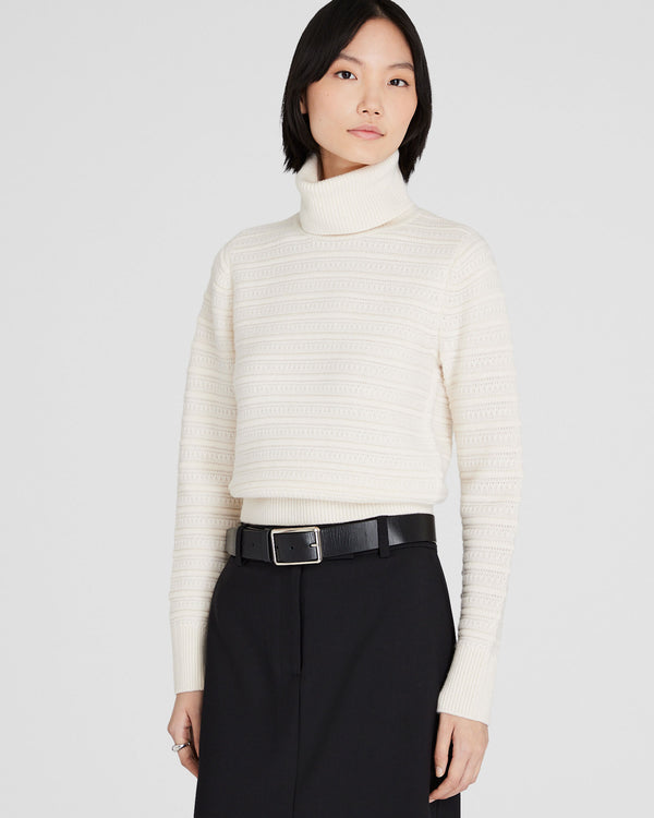 club monaco Cashmere Texture Stitch Turtleneck Sweater Ivory