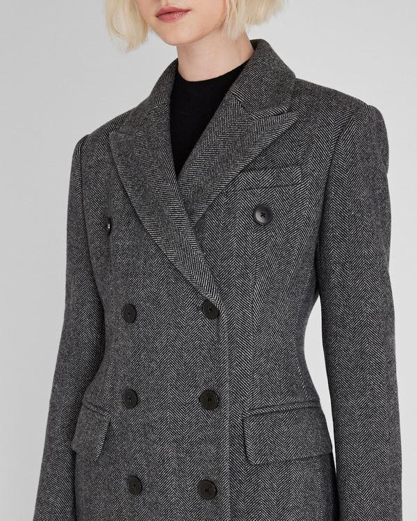Club Monaco Cinched Waist Herringbone Twill Coat Charcoal