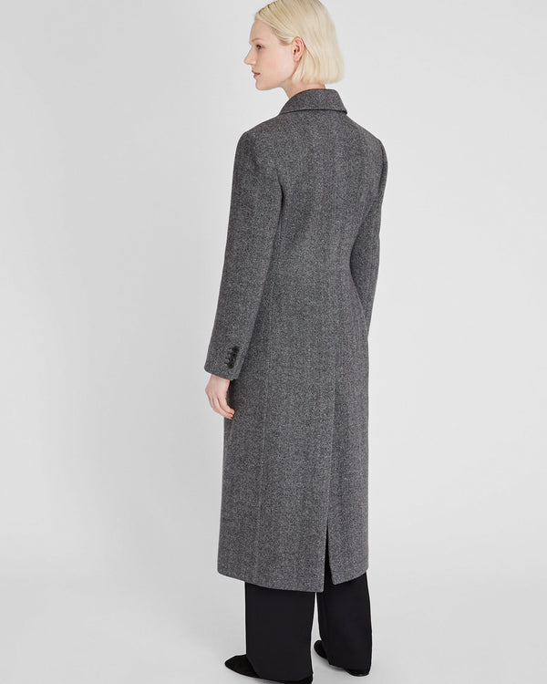Club Monaco Cinched Waist Herringbone Twill Coat Charcoal