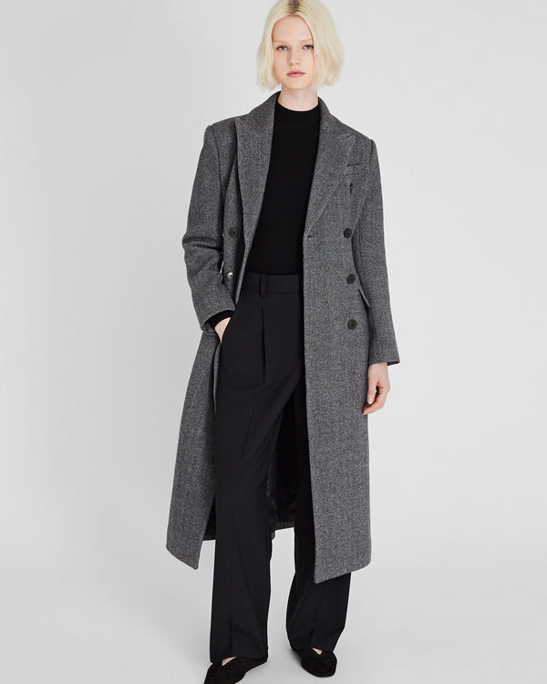 club monaco Cinched Waist Herringbone Twill Coat Charcoal