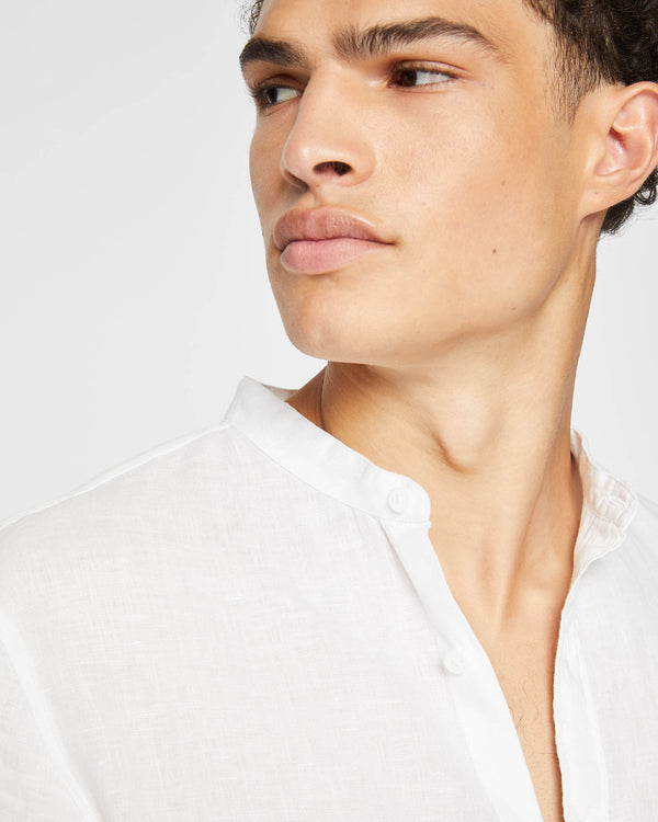 Club Monaco Band Collar Linen Shirt White