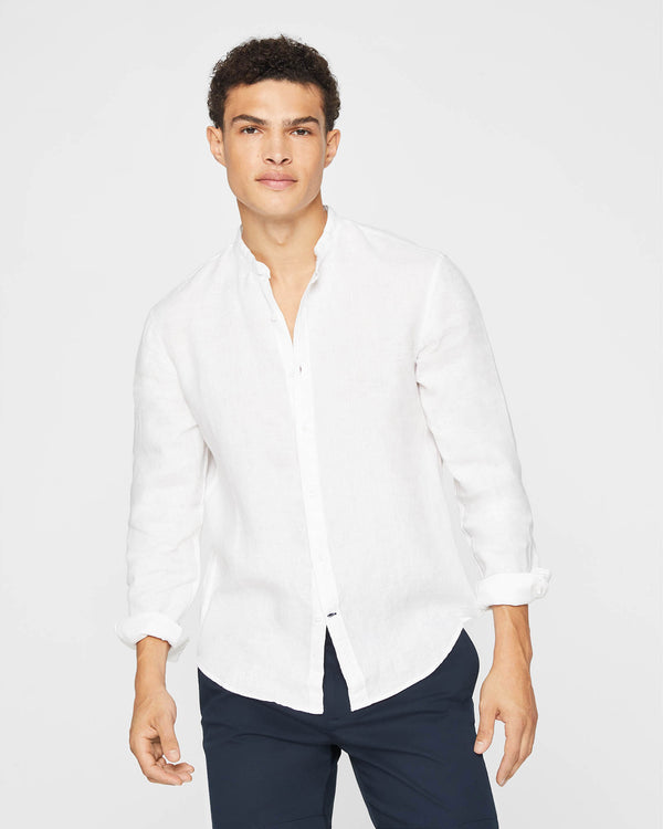 club monaco Band Collar Linen Shirt White