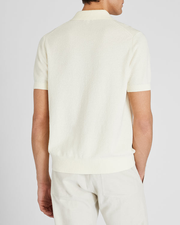 Club Monaco Bouclé Camp Collar Sweater Polo Cream