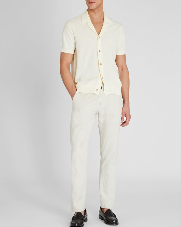 Club Monaco Bouclé Camp Collar Sweater Polo Cream