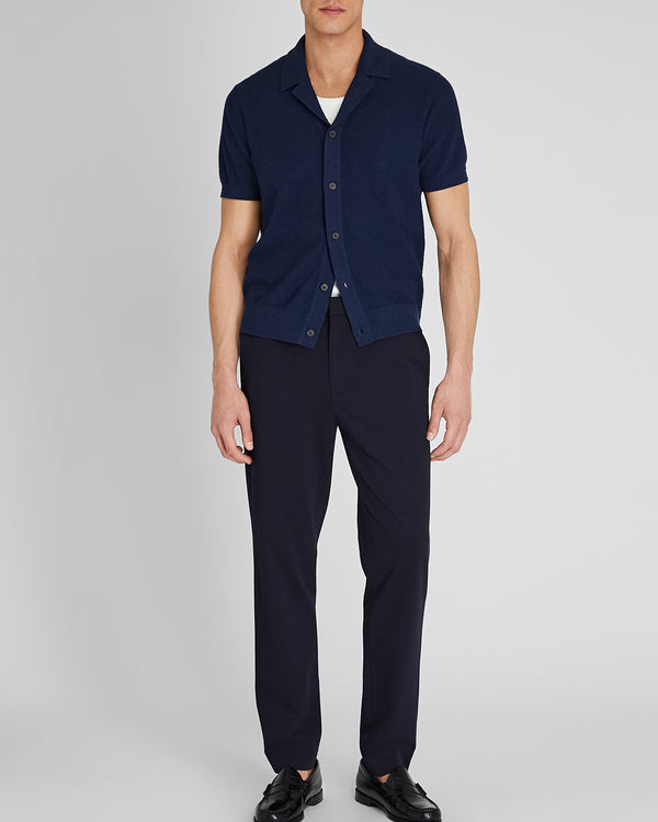 Club Monaco Bouclé Camp Collar Sweater Polo Navy