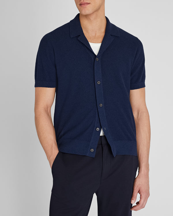 club monaco Bouclé Camp Collar Sweater Polo Navy