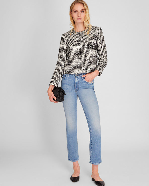 Club Monaco Bouclé Cropped Collarless Jacket Black