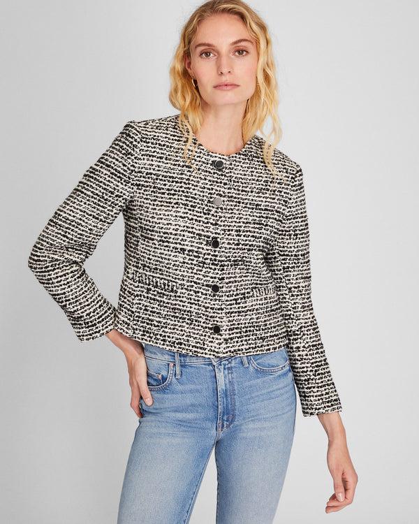club monaco Bouclé Cropped Collarless Jacket Black