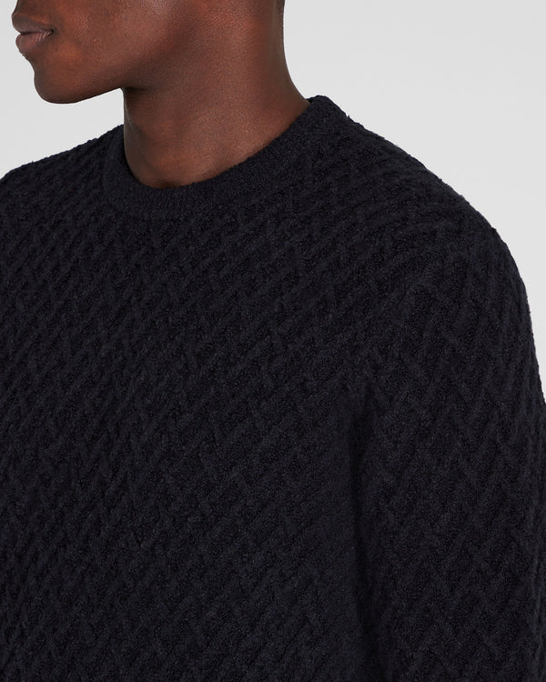 Club Monaco Bouclé Half-Diamond Crewneck Navy