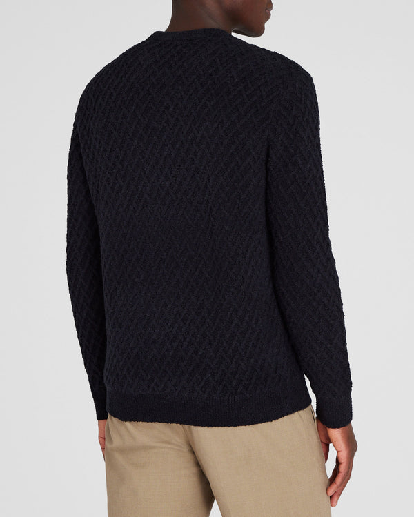 Club Monaco Bouclé Half-Diamond Crewneck Navy