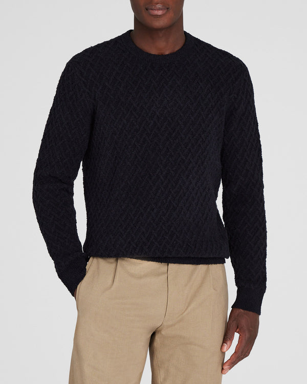 club monaco Bouclé Half-Diamond Crewneck Navy