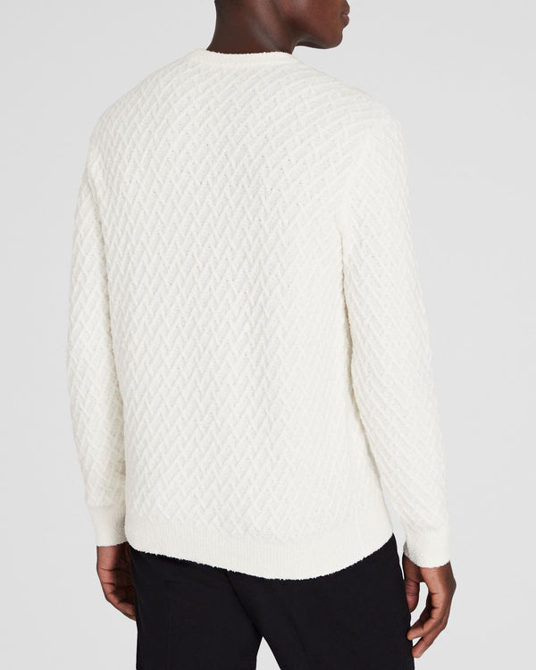 Club Monaco Bouclé Half-Diamond Crewneck Off White