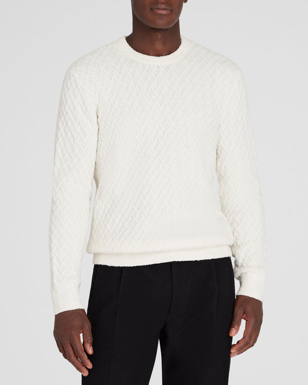 club monaco Bouclé Half-Diamond Crewneck Off White