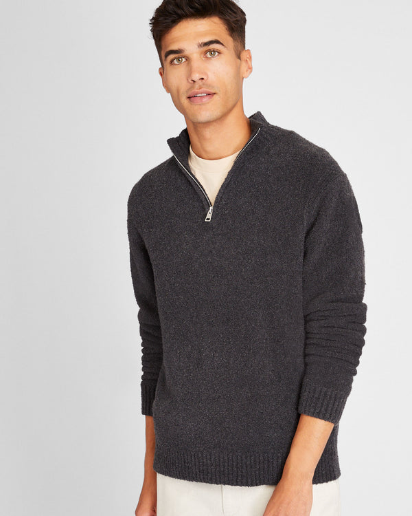 club monaco Bouclé Quarter-Zip Sweater Charcoal