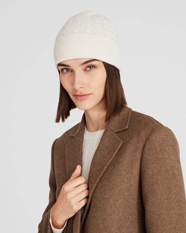 Club Monaco Cable-Knit Cashmere Hat Off White