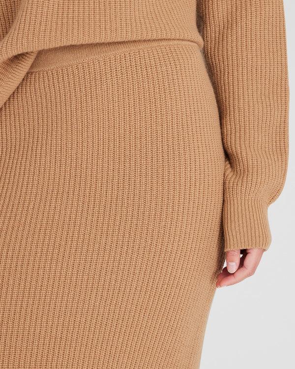 Club Monaco Cashmere Ribbed Midi Skirt Camel