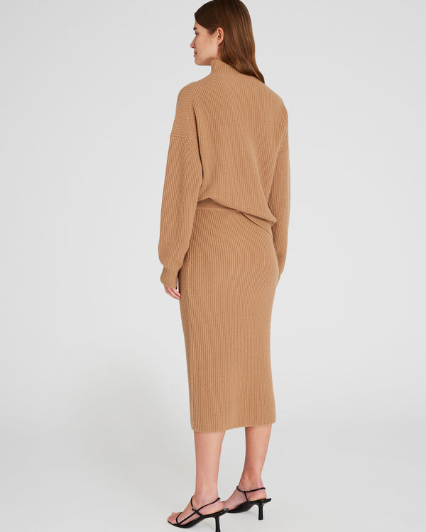 Club Monaco Cashmere Ribbed Midi Skirt Camel