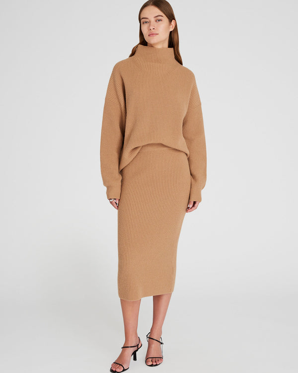 Club Monaco Cashmere Ribbed Midi Skirt Camel